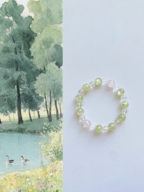 Green emerald crystal and pink quartz and white crystal ability bracelets - Image 2